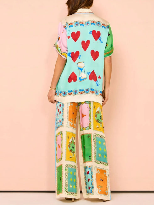 'Fauna' The Deck Print Button Down Shirt and Pants Set - Celes Fashion